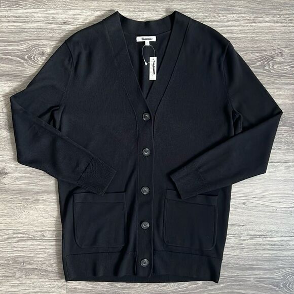 MADEWELL Merino Wool Boyfriend Cardigan XS Black Minimalist Capsule Wardrobe NWT - Picture 1 of 12